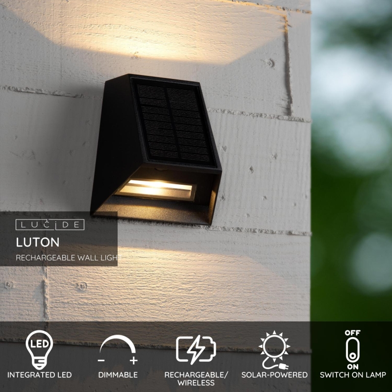 Lucide LUTON - Nástenné svietidlo Indoor/Outdoor - LED Dim. - 1x1W 2850K/3150K - IP54 - Senzor deň/noc - Čierny